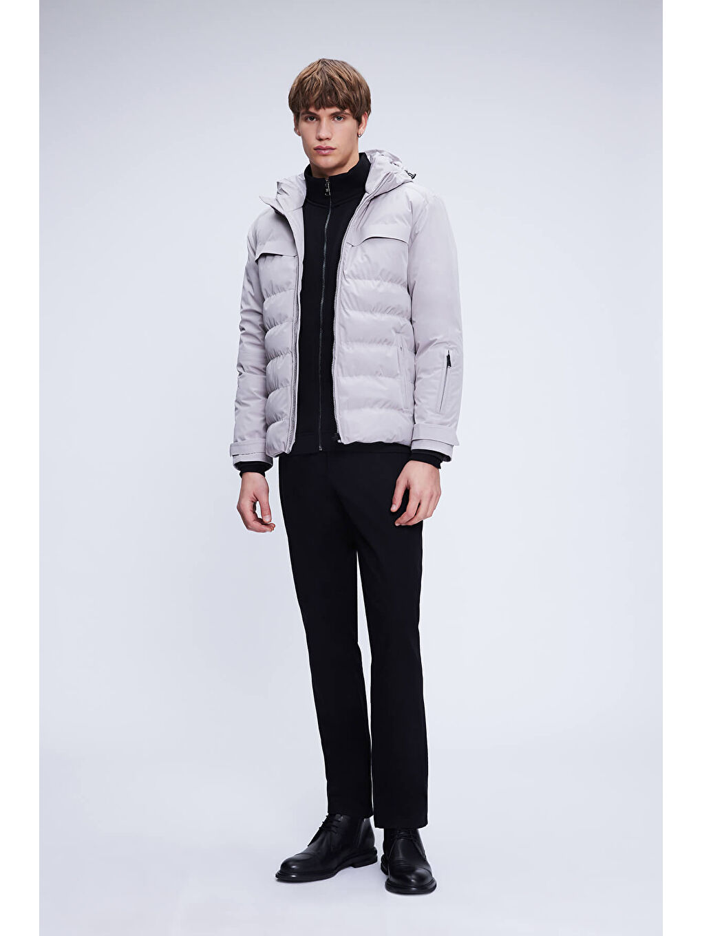 Bej Taş Regular Fit Hakim Yaka Kapüşonlu Kaban-1