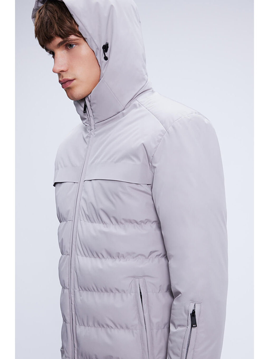 Bej Taş Regular Fit Hakim Yaka Kapüşonlu Kaban-2