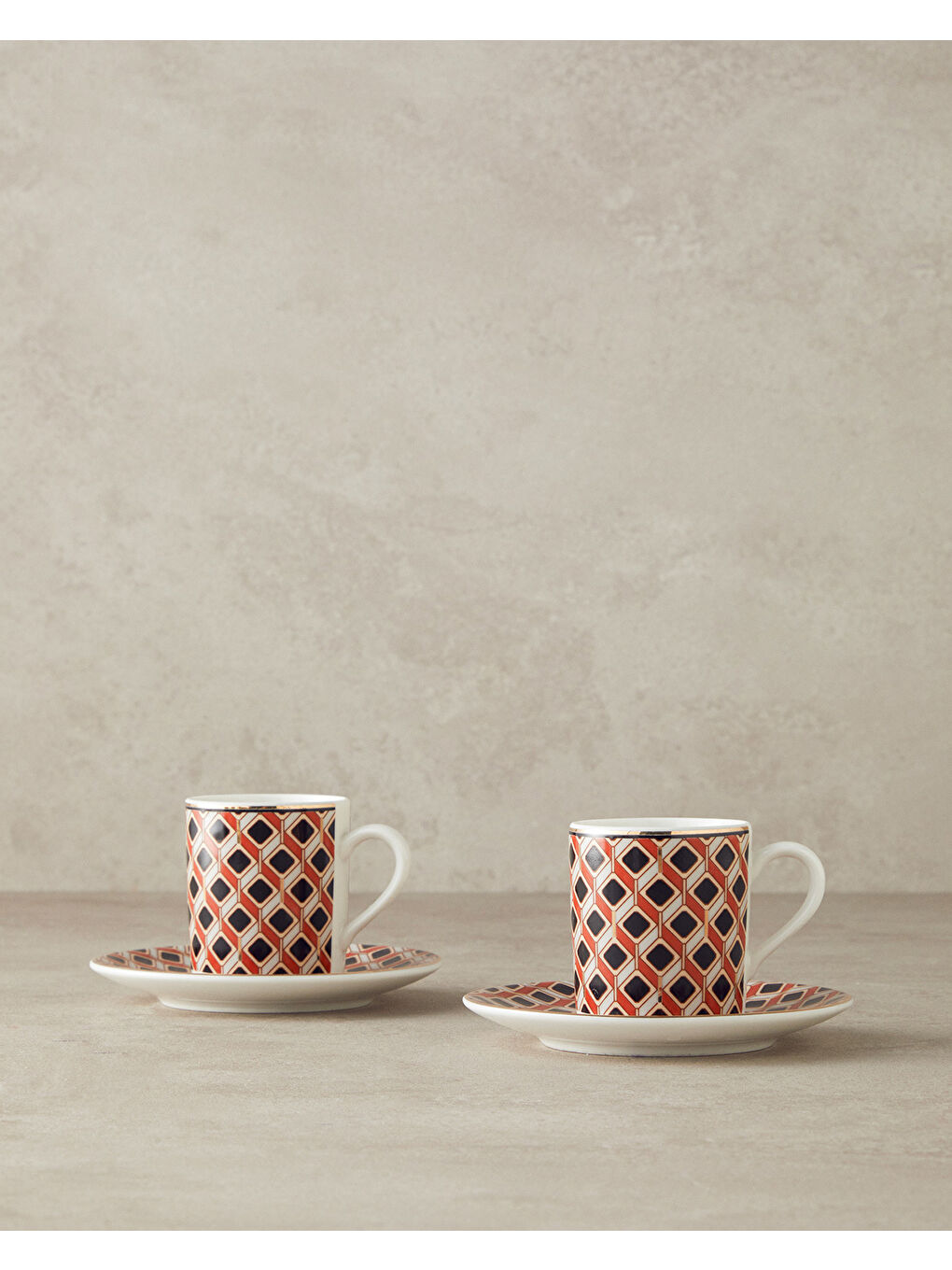 Modern Cube Bone Porselen Kahve Fincan Takımı 4 Parça 2 Kişilik Turuncu