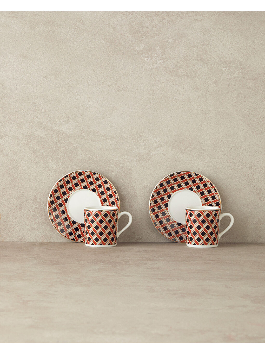 Modern Cube Bone Porselen Kahve Fincan Takımı 4 Parça 2 Kişilik Turuncu-2