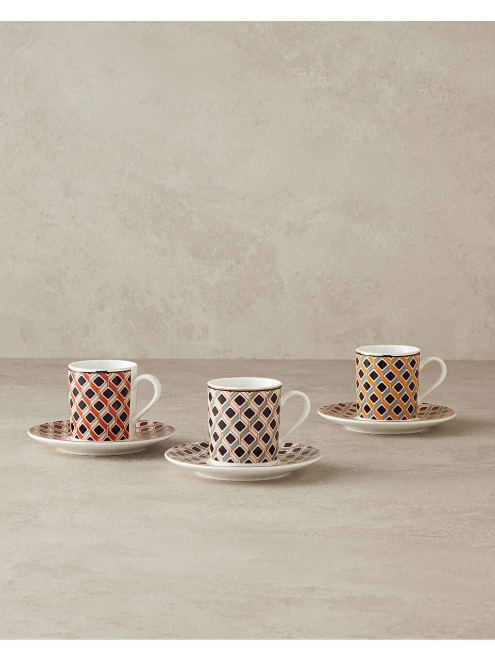 Modern Cube Bone Porselen Kahve Fincan Takımı 4 Parça 2 Kişilik Turuncu-3