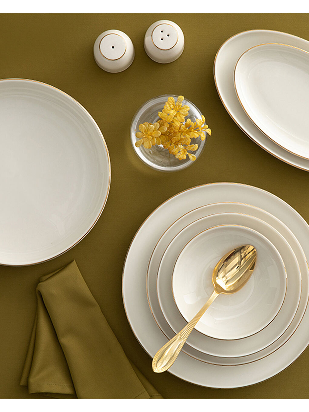 Sarı Torino Porselen Yemek Takımı 54 Parça 12 Kişilik Gold