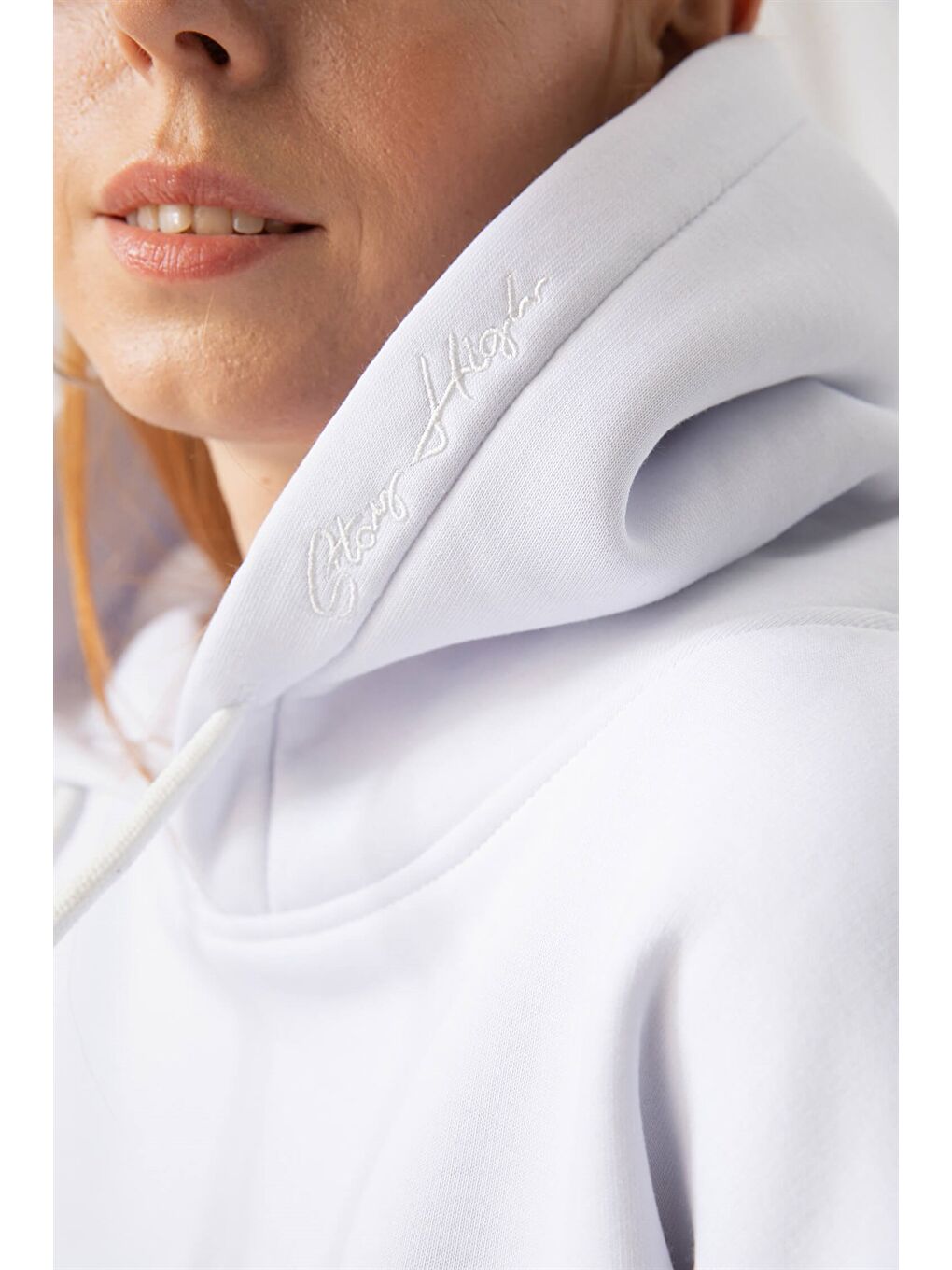 Kadın Stay Oversize Beyaz Hoodie Sweatshirt-3
