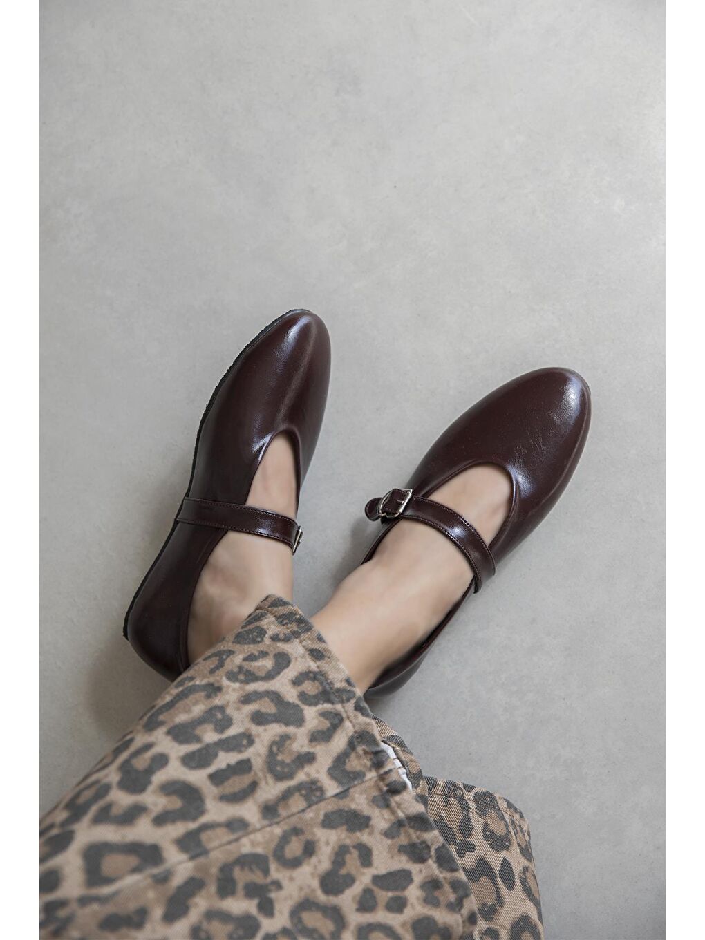 Jun Kadın  Kırışık Deri Babet Bordo-1