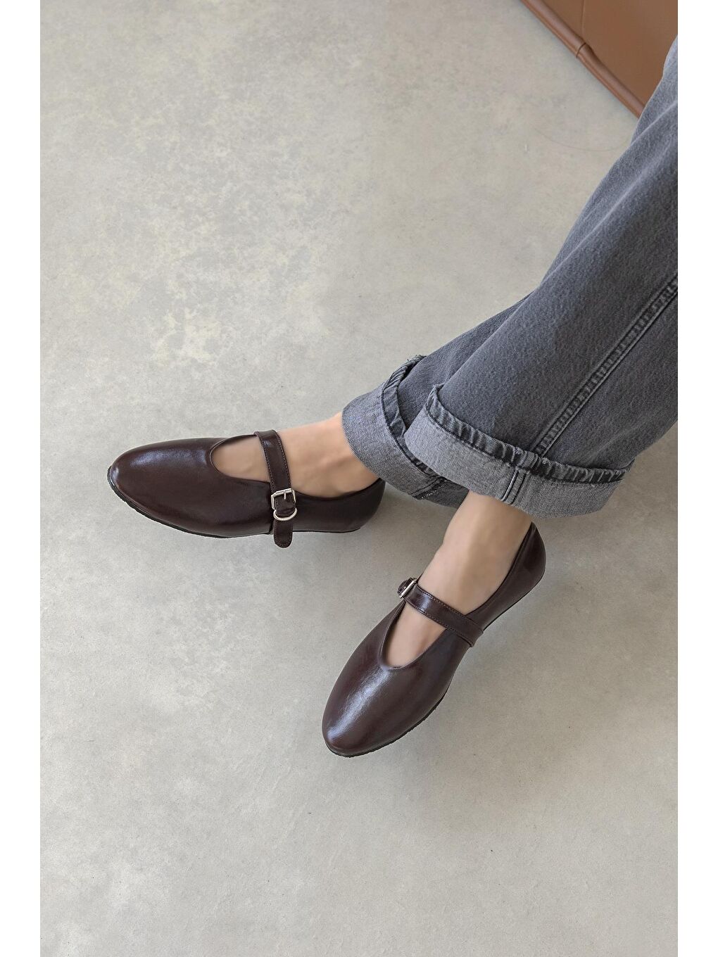 Jun Kadın  Kırışık Deri Babet Bordo-2