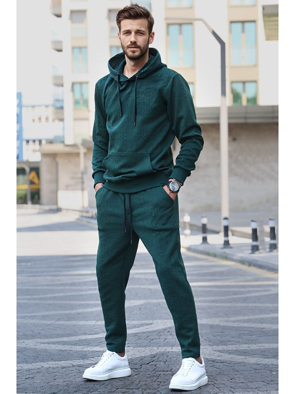 Koyu Yeşil Kapüşonlu Basic Eşofman Takımı 5903-1