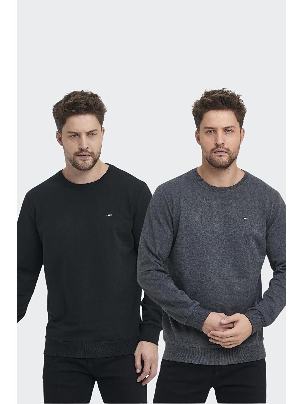 Erkek Siyah-Antrasit Bisiklet Yaka Nakış Detaylı Regular Fit 2'Li Sweatshirt MMTLCE70-2