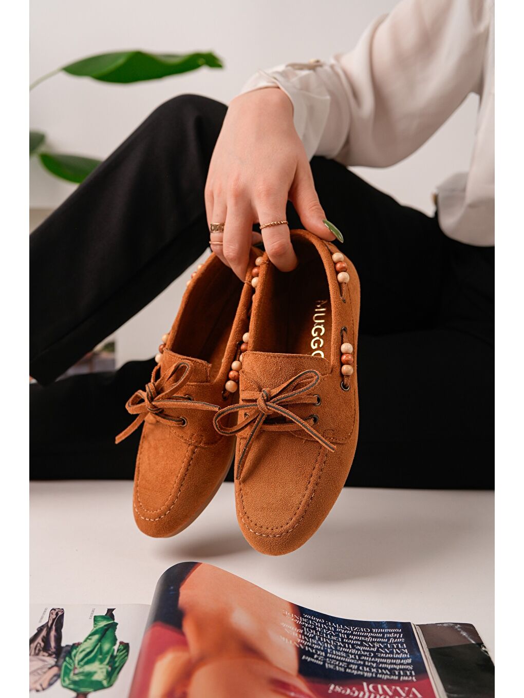 Kahverengi MULTİ Renkli Boncuk Detaylı Kadın Günlük Bağcıklı Loafer Ayakkabı-2