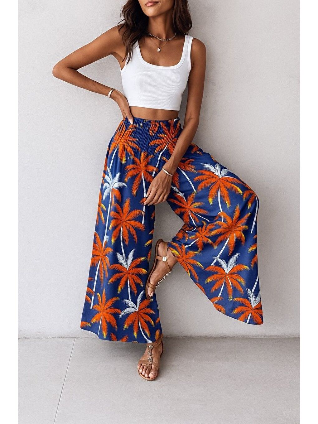 Mavi Kadın Yüksek Bel Lastikli Desenli Süprem Pantolon-1