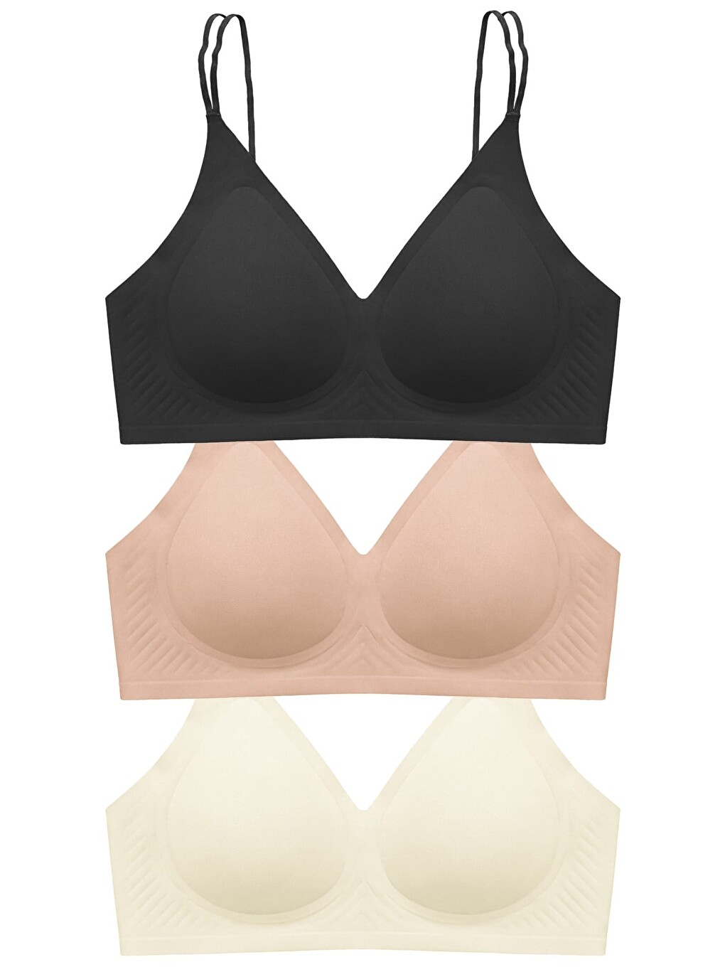 Siyah Seamless Bra - Viora | Lazer Kesim Balensiz Kontur Kabartma Detay Dikişsiz Kadın Sütyen 3'Lü Paket-2