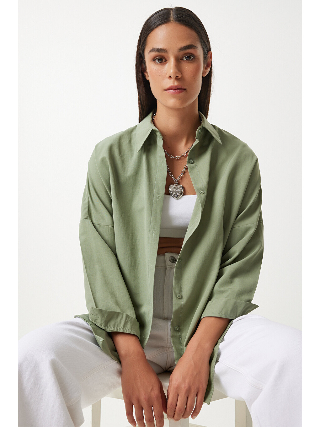 Haki Oversize Basic Gömlek HAKİ LDD0003