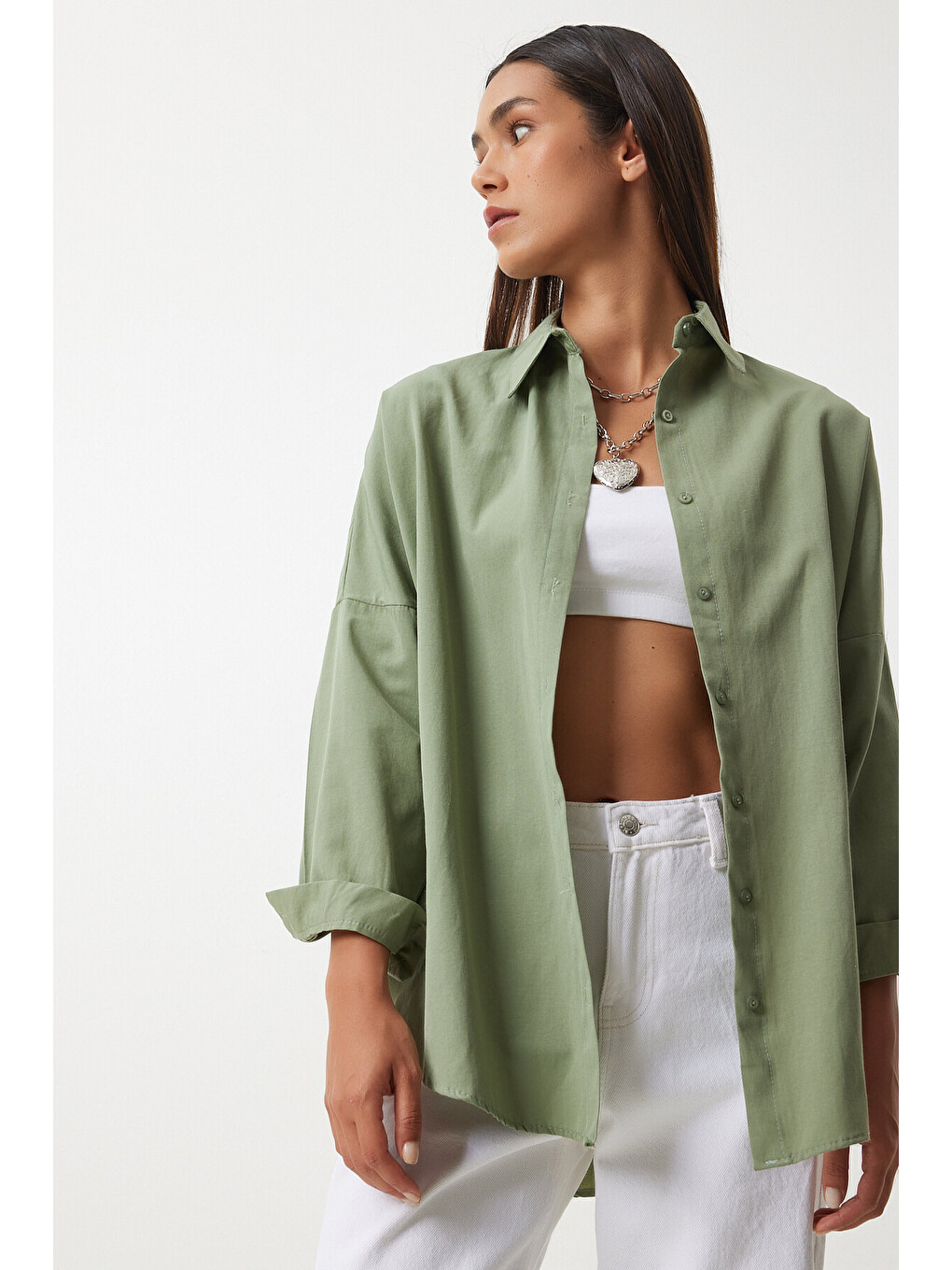 Haki Oversize Basic Gömlek HAKİ LDD0003-1