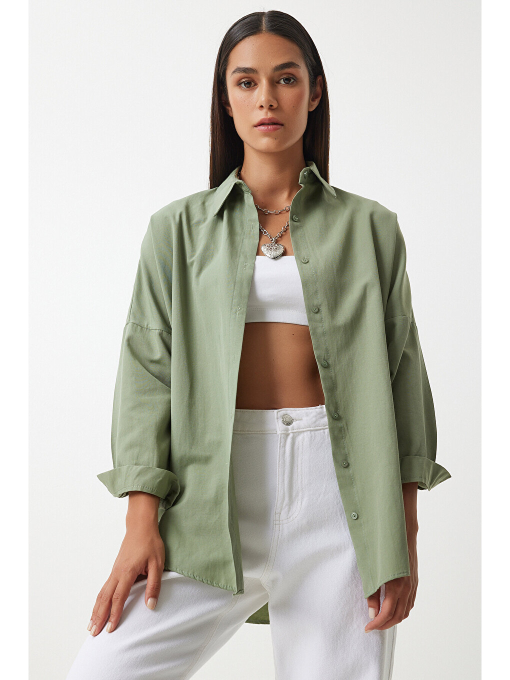 Haki Oversize Basic Gömlek HAKİ LDD0003-2