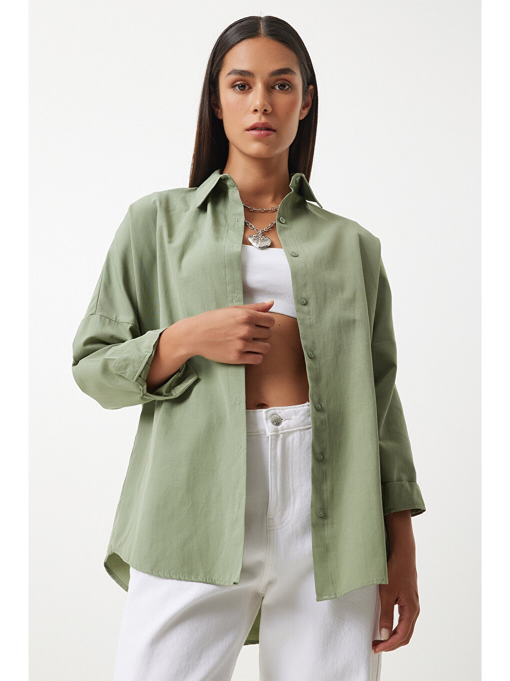 Haki Oversize Basic Gömlek HAKİ LDD0003-3