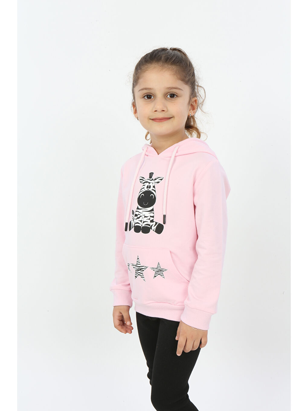 Toontoykids Pembe Kız Çocuk Yıldızlı Zebra Baskılı Kapüşonlu Sweatshirt - 2