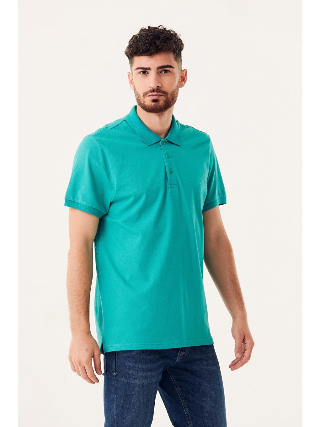 Yeşil Polo Yaka Düğmeli Tişört-2