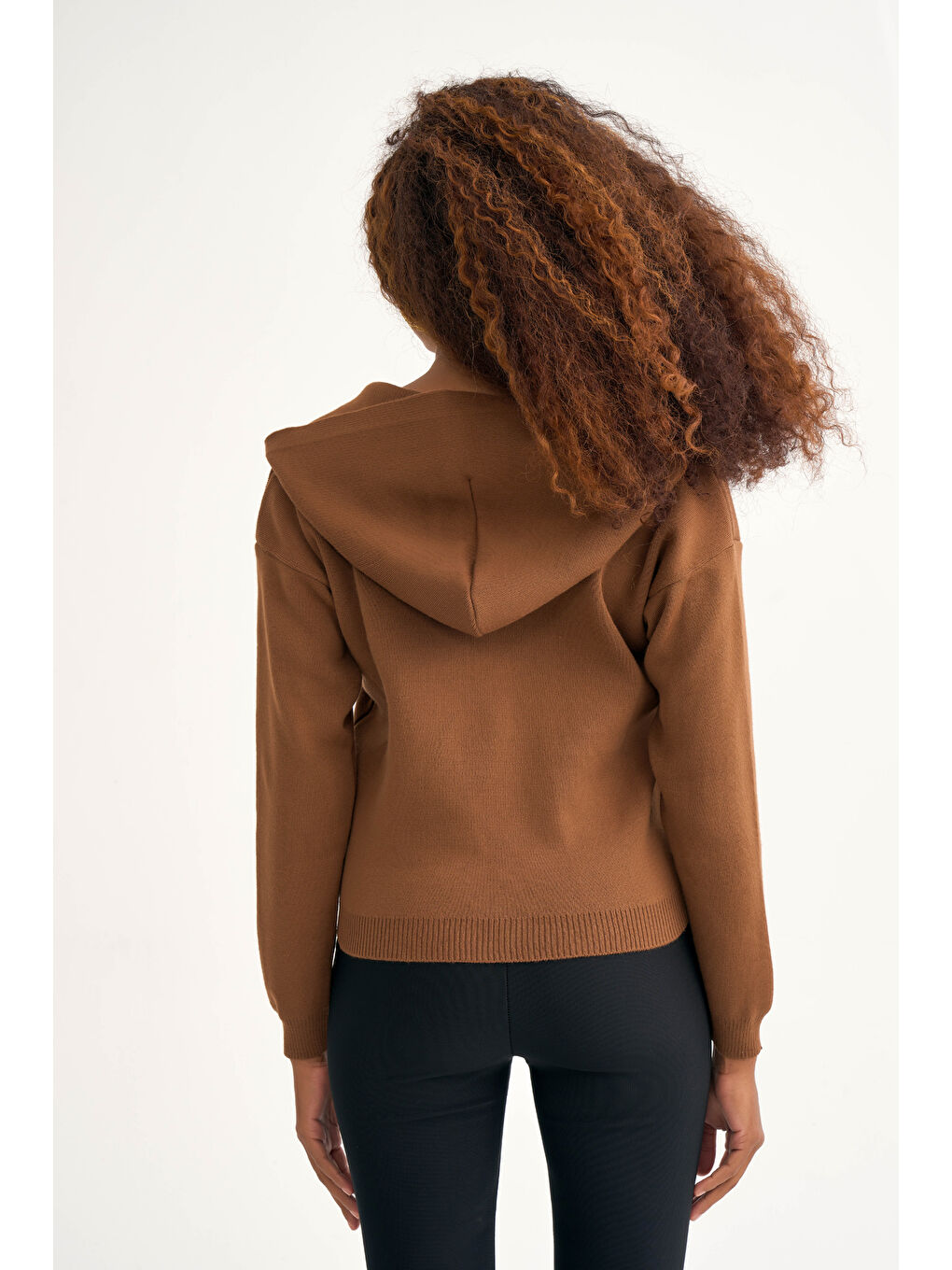 Kahverengi Kapüşonlu Triko Kazak   Kahve-2