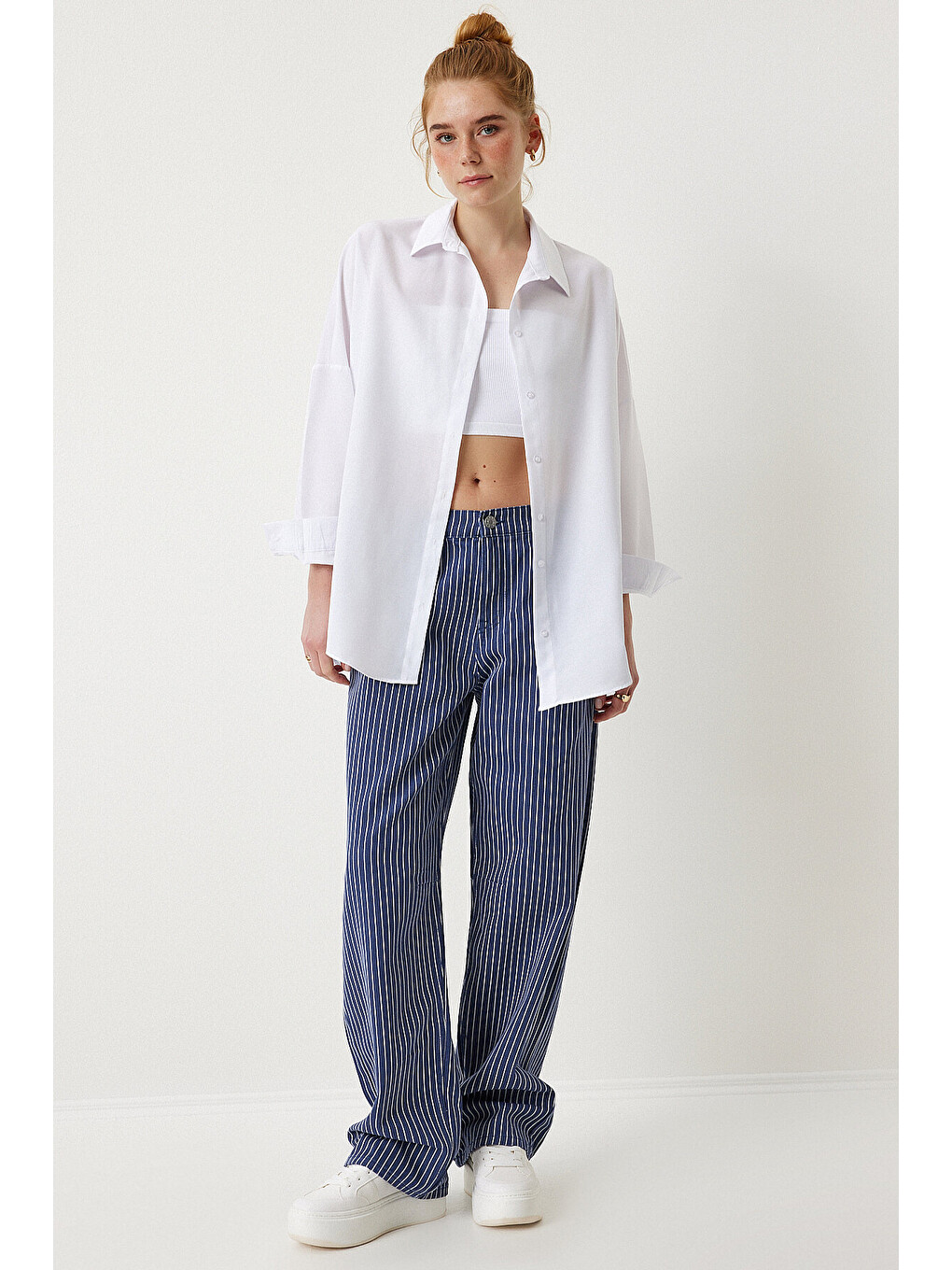 Beyaz Oversize Basic Gömlek BEYAZ LDD0003-3