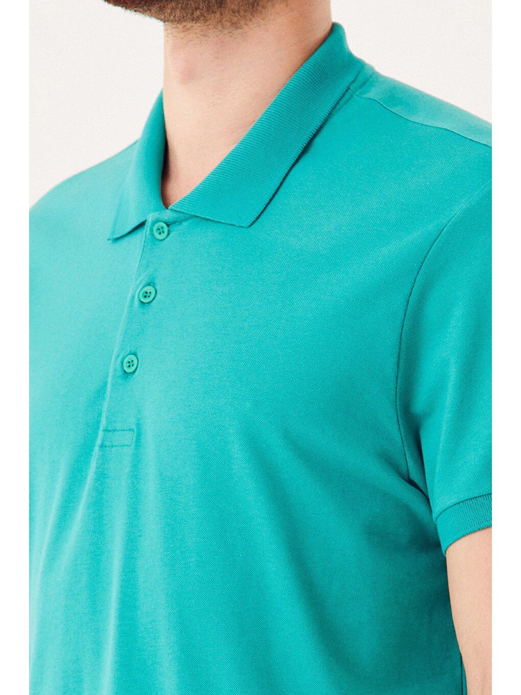 Yeşil Polo Yaka Düğmeli Tişört-3