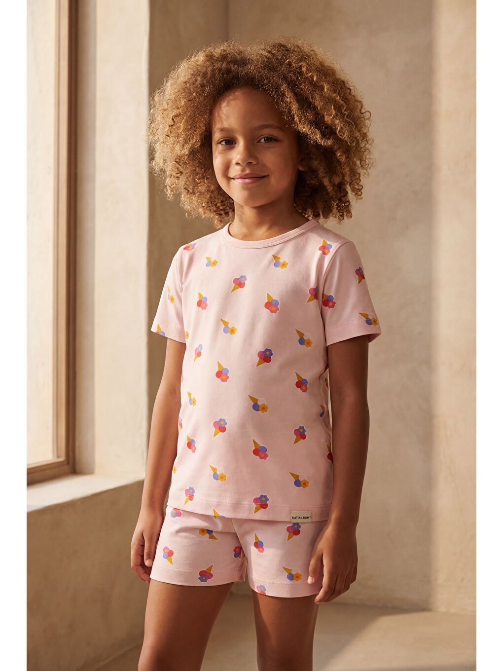Pembe Kız Çocuk Floral Outburst Dondurma Desenli Paketli Şortlu Pijama Takımı-1