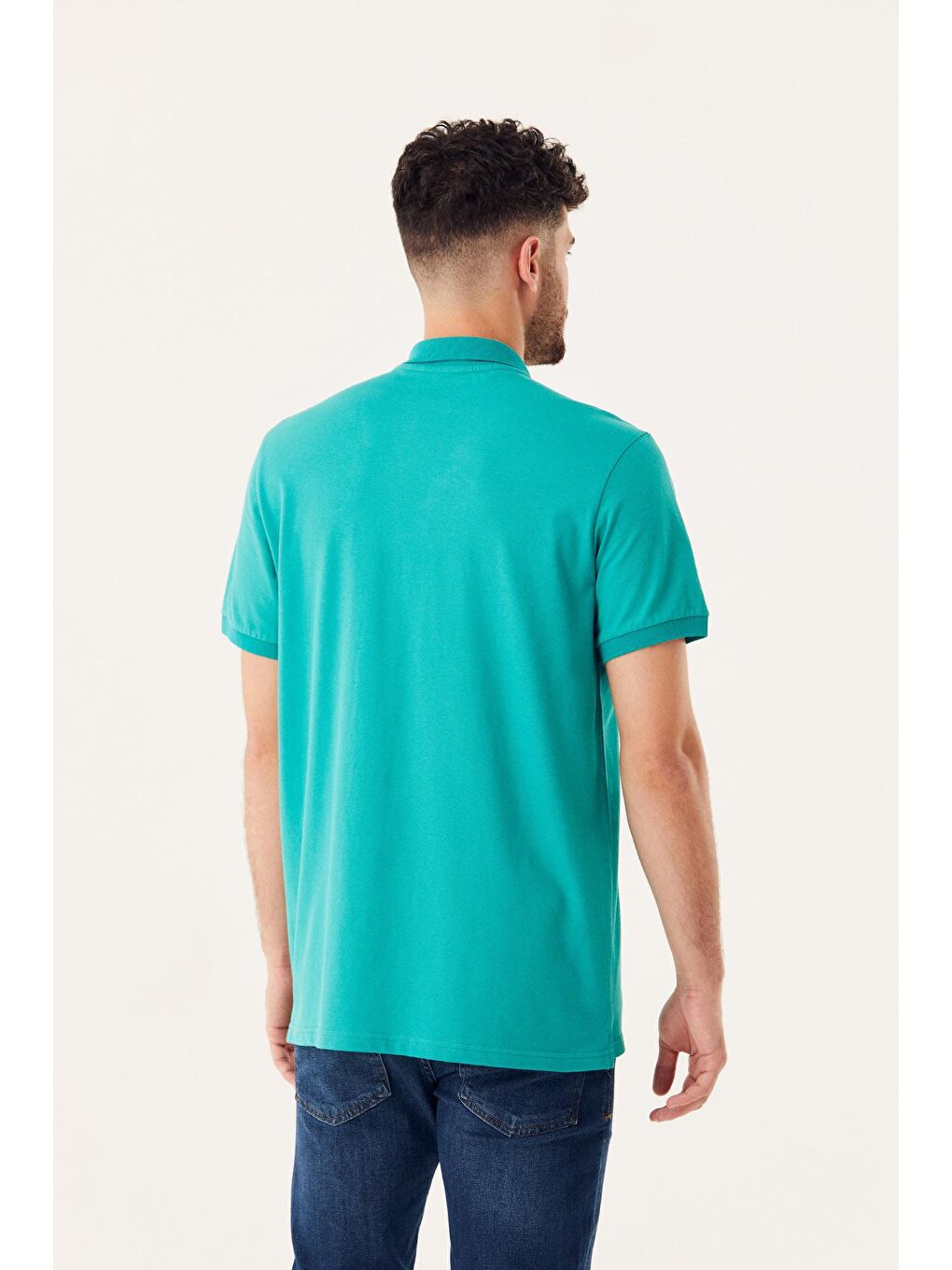 Yeşil Polo Yaka Düğmeli Tişört-4