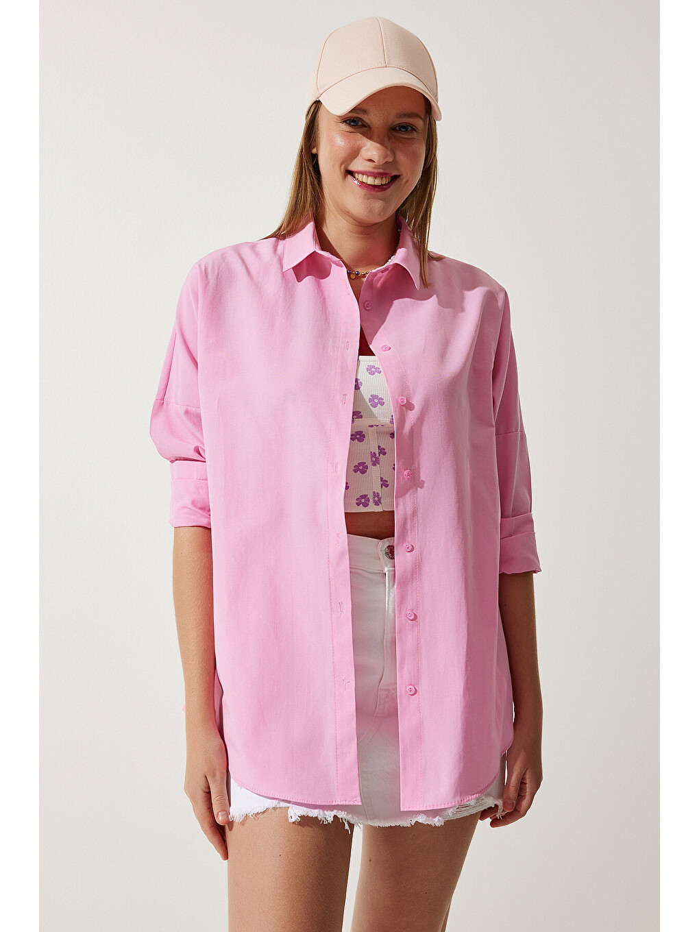 Pembe Oversize Basic Gömlek PEMBE LDD0003-1