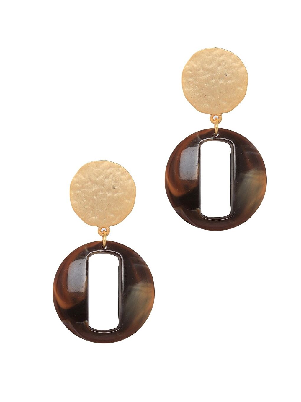 Kadın Reçine Koleksiyonu Kahverengi Renk Tonlamalı Çivili Model Tasarım Küpe