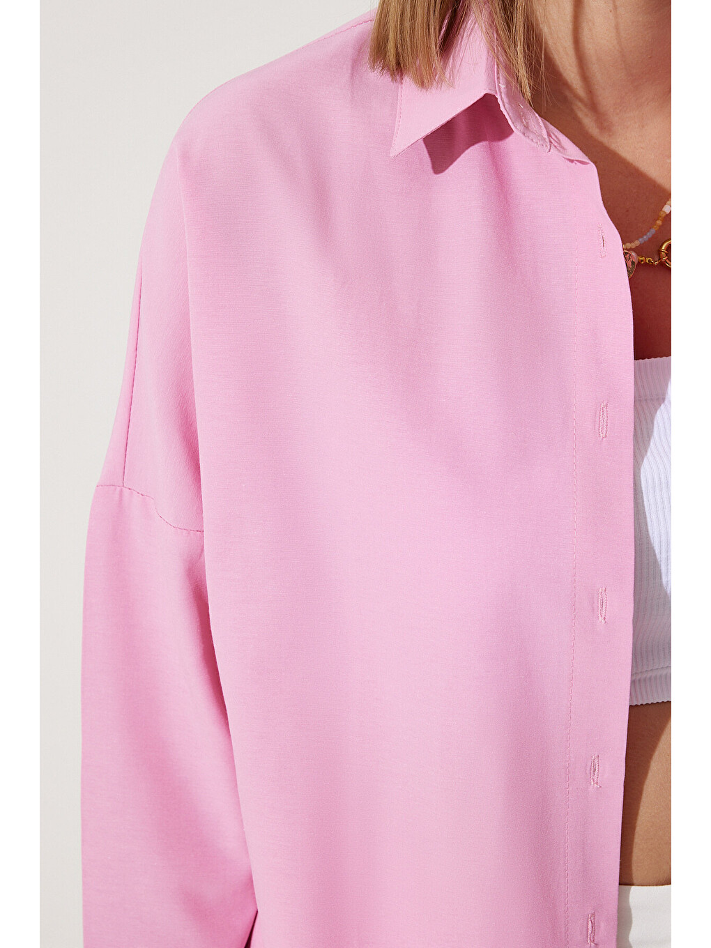 Pembe Oversize Basic Gömlek PEMBE LDD0003-4