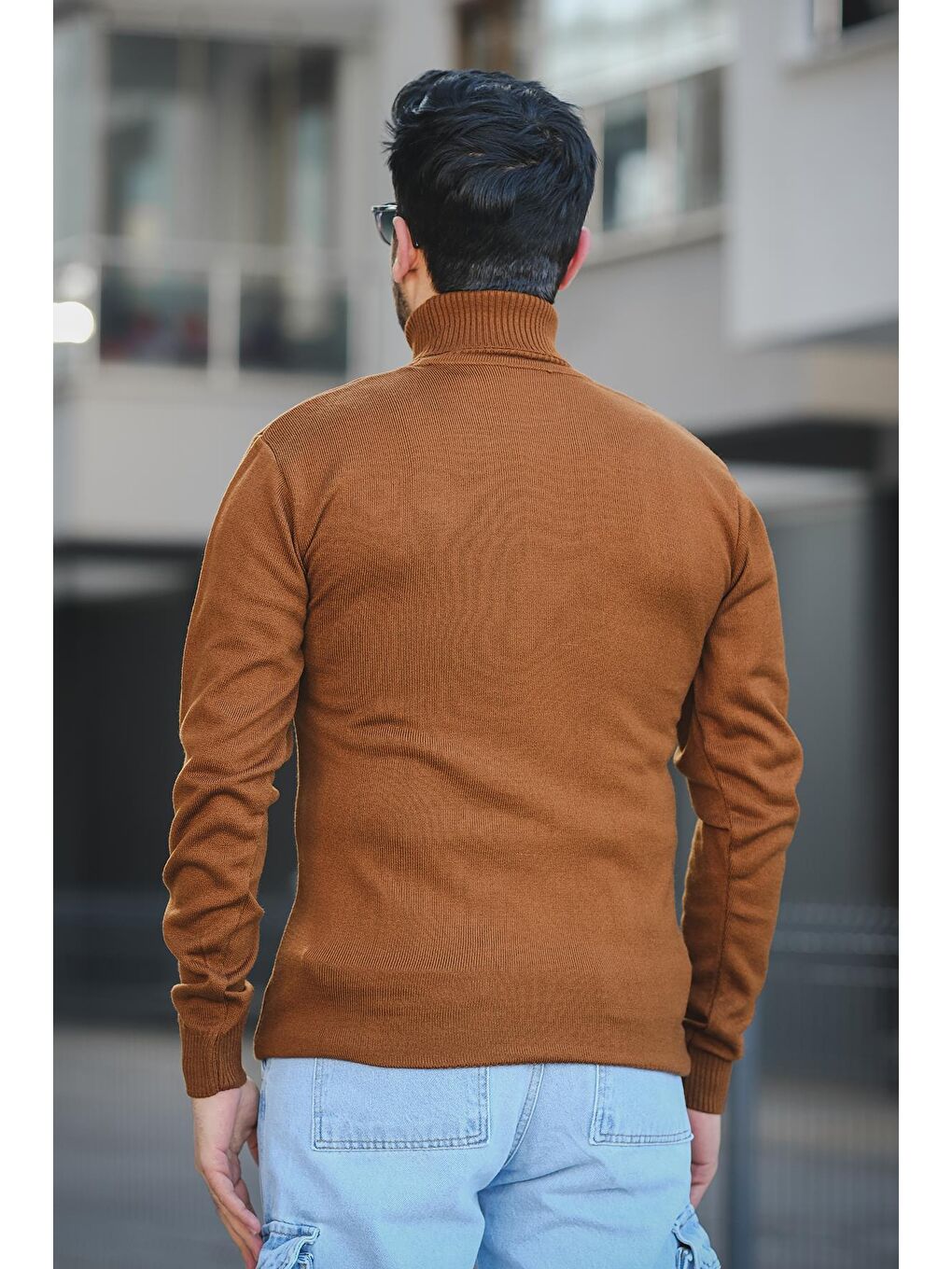 Kahverengi Pamuk Slim Fit Erkek Tam Balıkçı Boğazlı Kazak-3