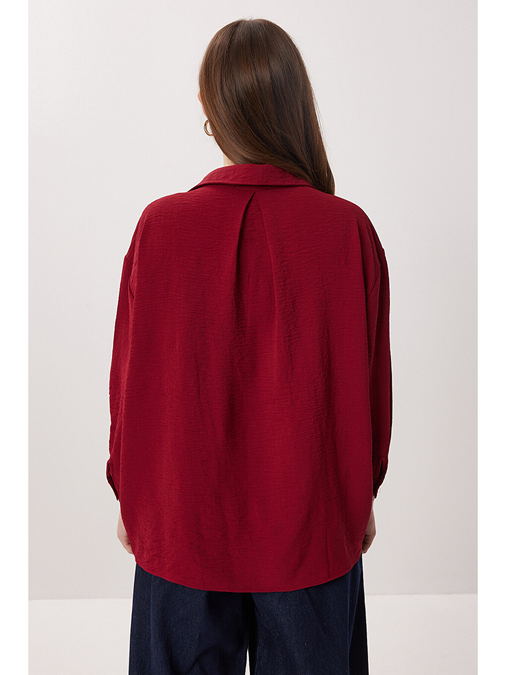 Bordo Oversize Cepli Dokuma Gömlek BORDO LDZ0063-4
