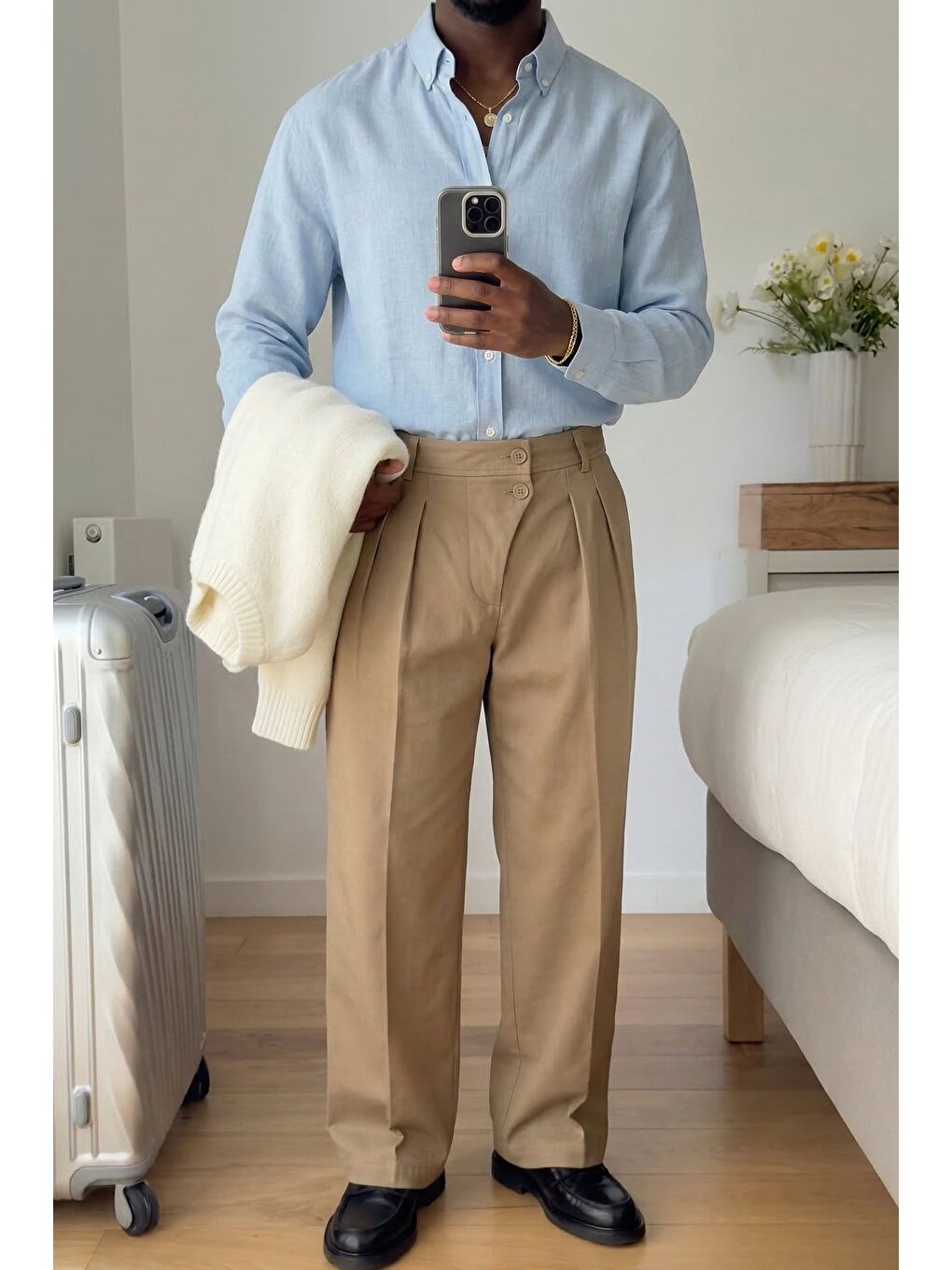 Erkek Baggy Fit Asimetrik Pileli Lyocell Pantolon Bej-2