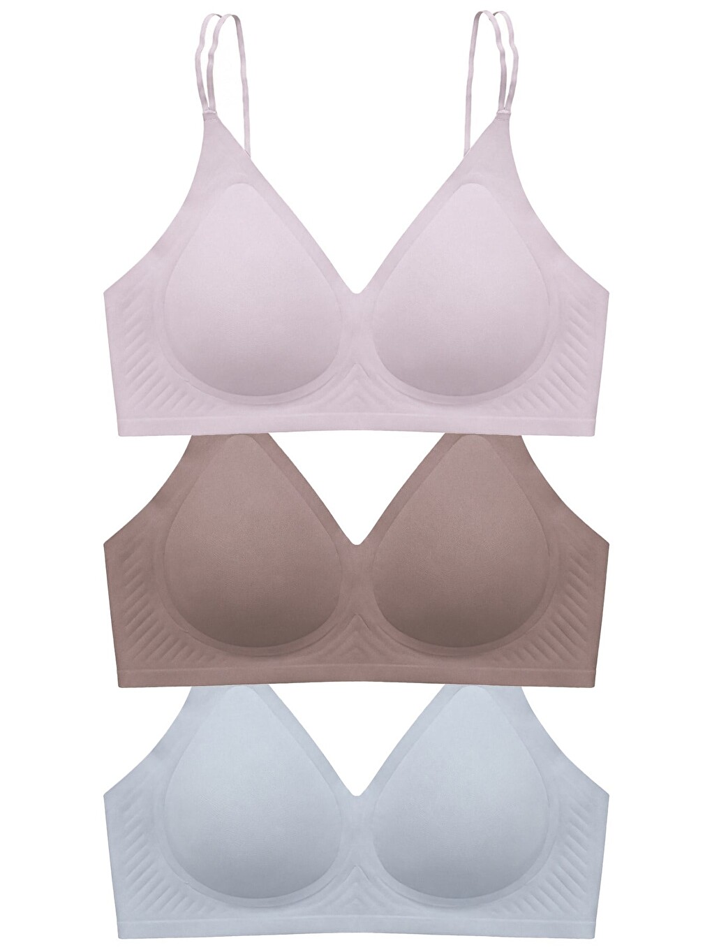 Kahverengi Seamless Bra - Viora | Lazer Kesim Balensiz Kontur Kabartma Detaylı Dikişsiz Kadın Sütyen 3'Lü Paket