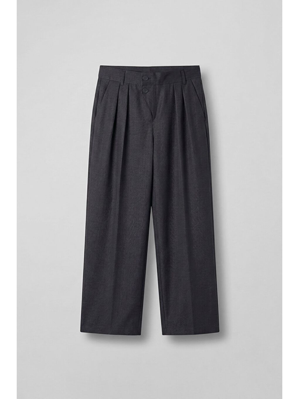 Gri Erkek Baggy Fit Asimetrik Pileli Lyocell Pantolon Füme