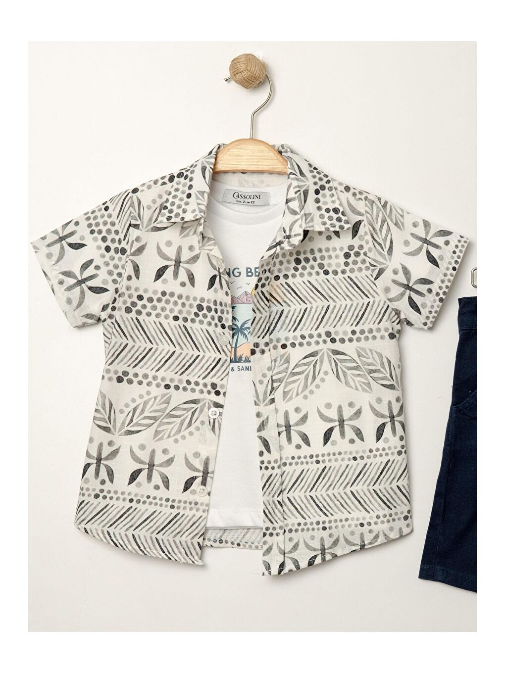 Haki Tarz Gömlek Yaprak Desenli Belden Ayarlanabilir Kısa Kollu Şortlu 3'lü Takım Çocuk ve Bebek Giy-4