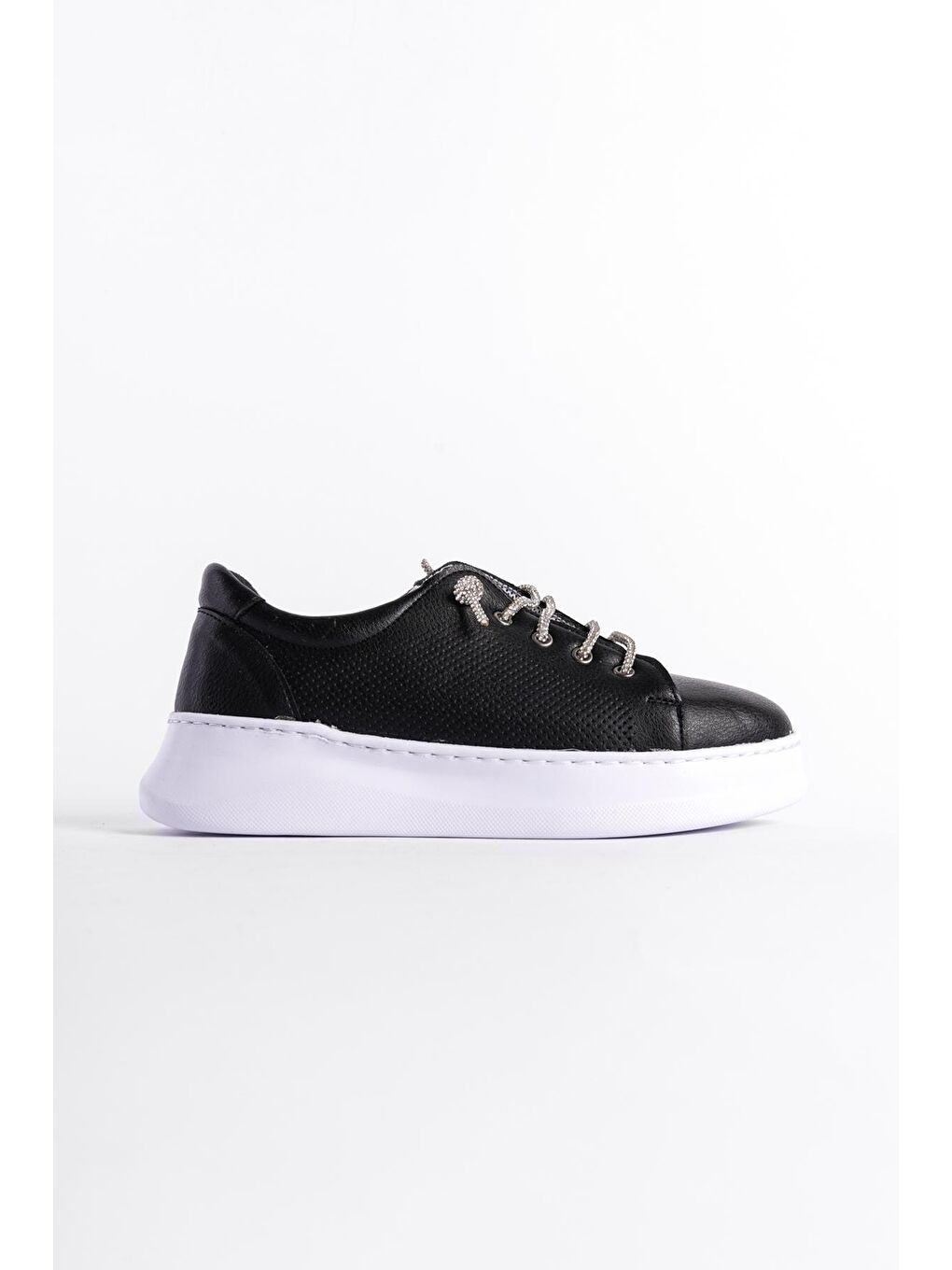 Siyah Taşlı Bağcıklı Kadın Sneaker Spor Ayakkabı-2