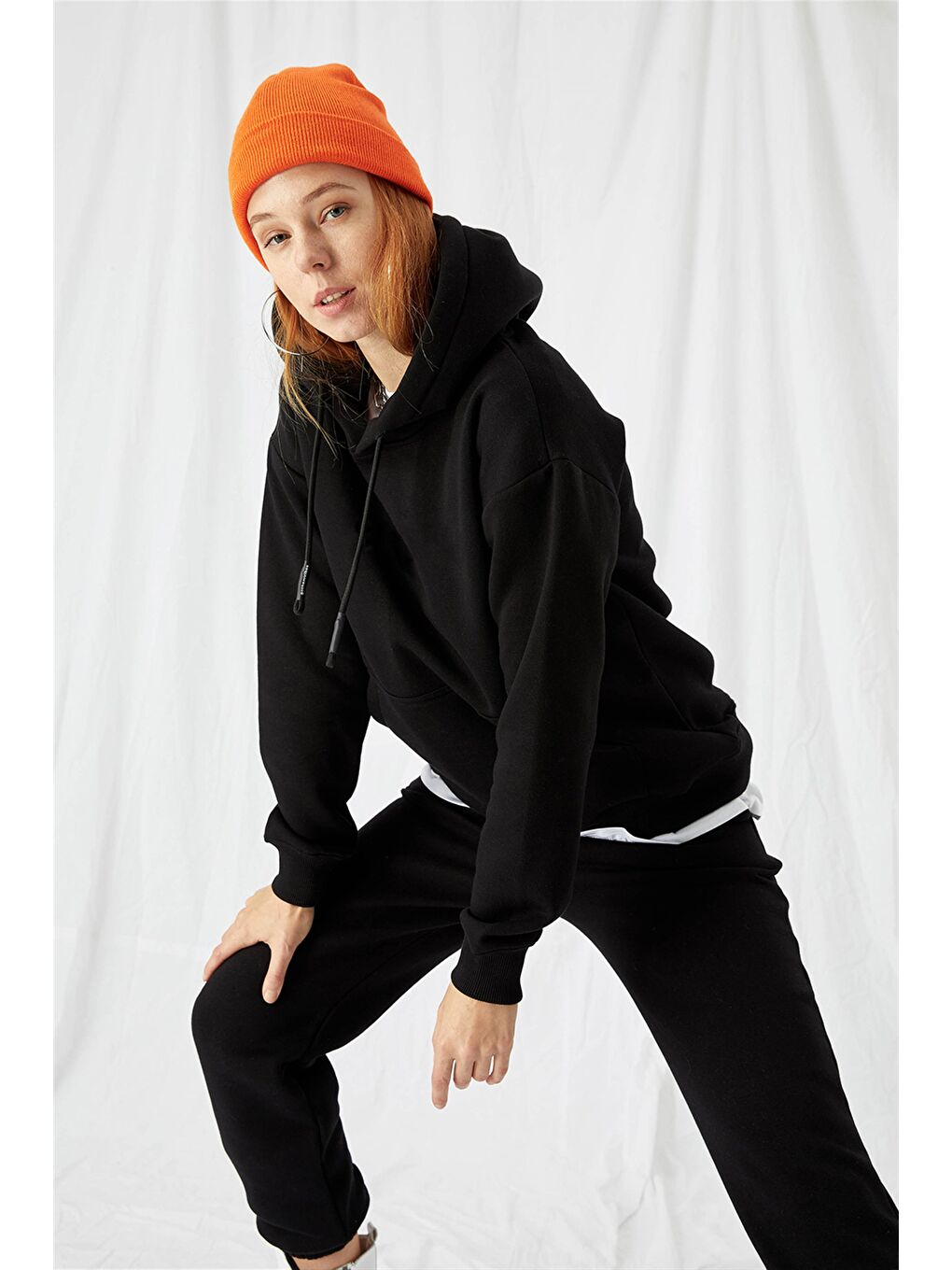 Kadın Stay Oversize Siyah Hoodie Sweatshirt-2