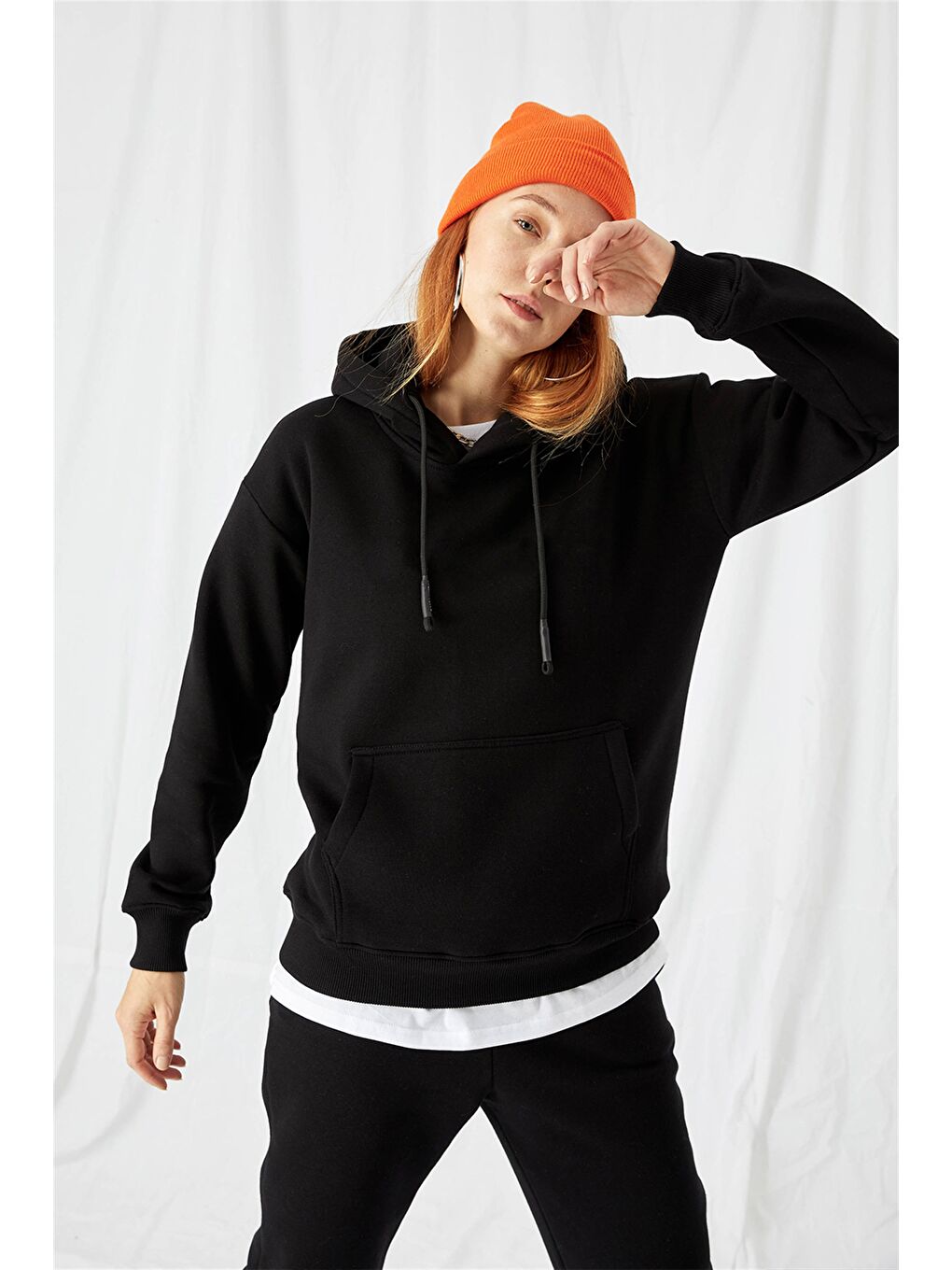 Kadın Stay Oversize Siyah Hoodie Sweatshirt-3