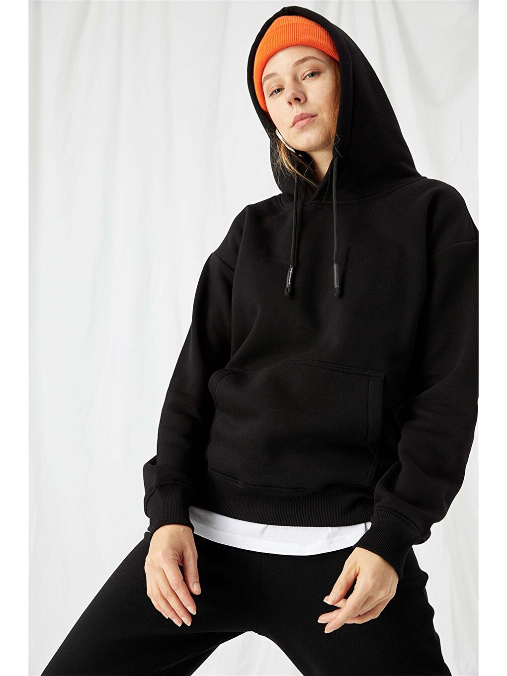 Kadın Stay Oversize Siyah Hoodie Sweatshirt-4