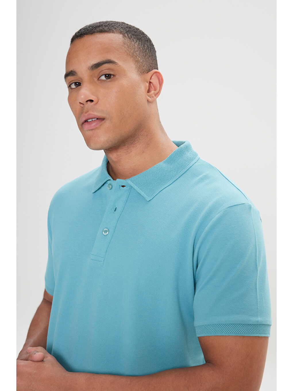 Erkek Petrol Slim Fit Dar Kesim Polo Yaka %100 Pamuk Kısa Kollu Tişört-4