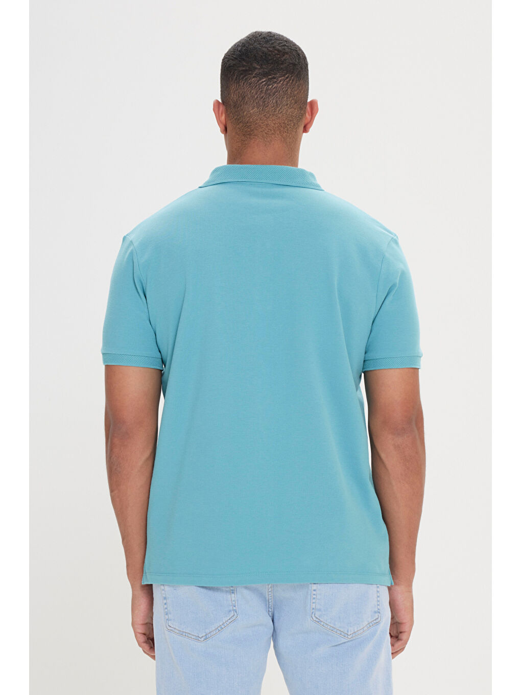 Erkek Petrol Slim Fit Dar Kesim Polo Yaka %100 Pamuk Kısa Kollu Tişört-5