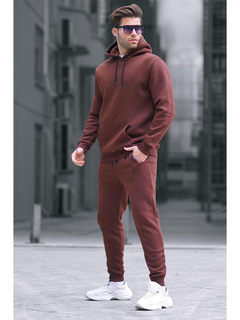 Kahverengi Acı Kahve Kapüşonlu Basic Eşofman Takımı 5905-1