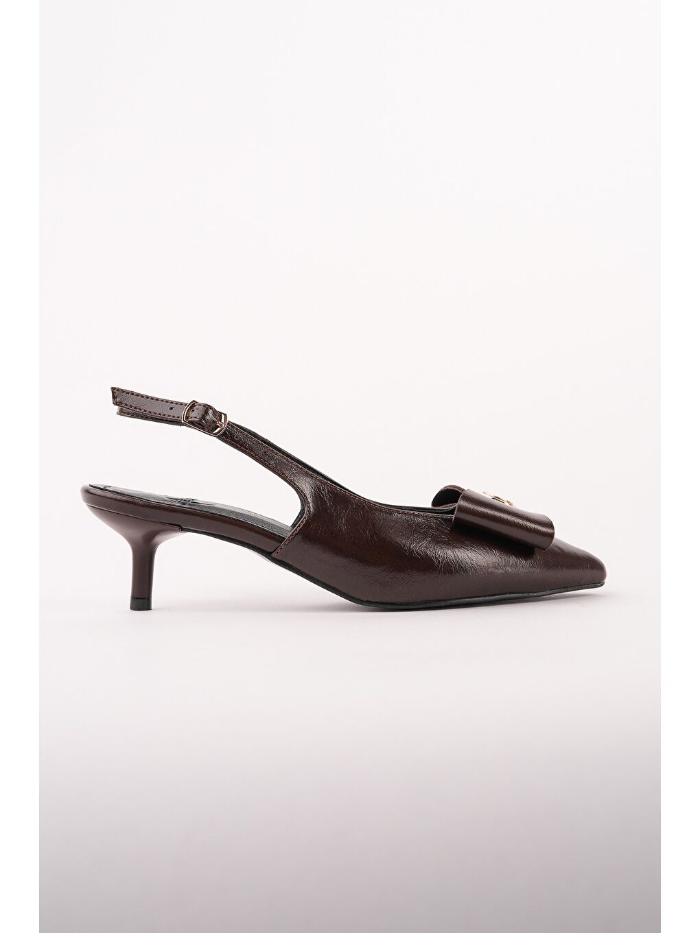 Kahverengi LORESTA Fiyonklu Gold Detaylı Sivri Burun Arkası Açık Kadın Topuklu Ayakkabı-1