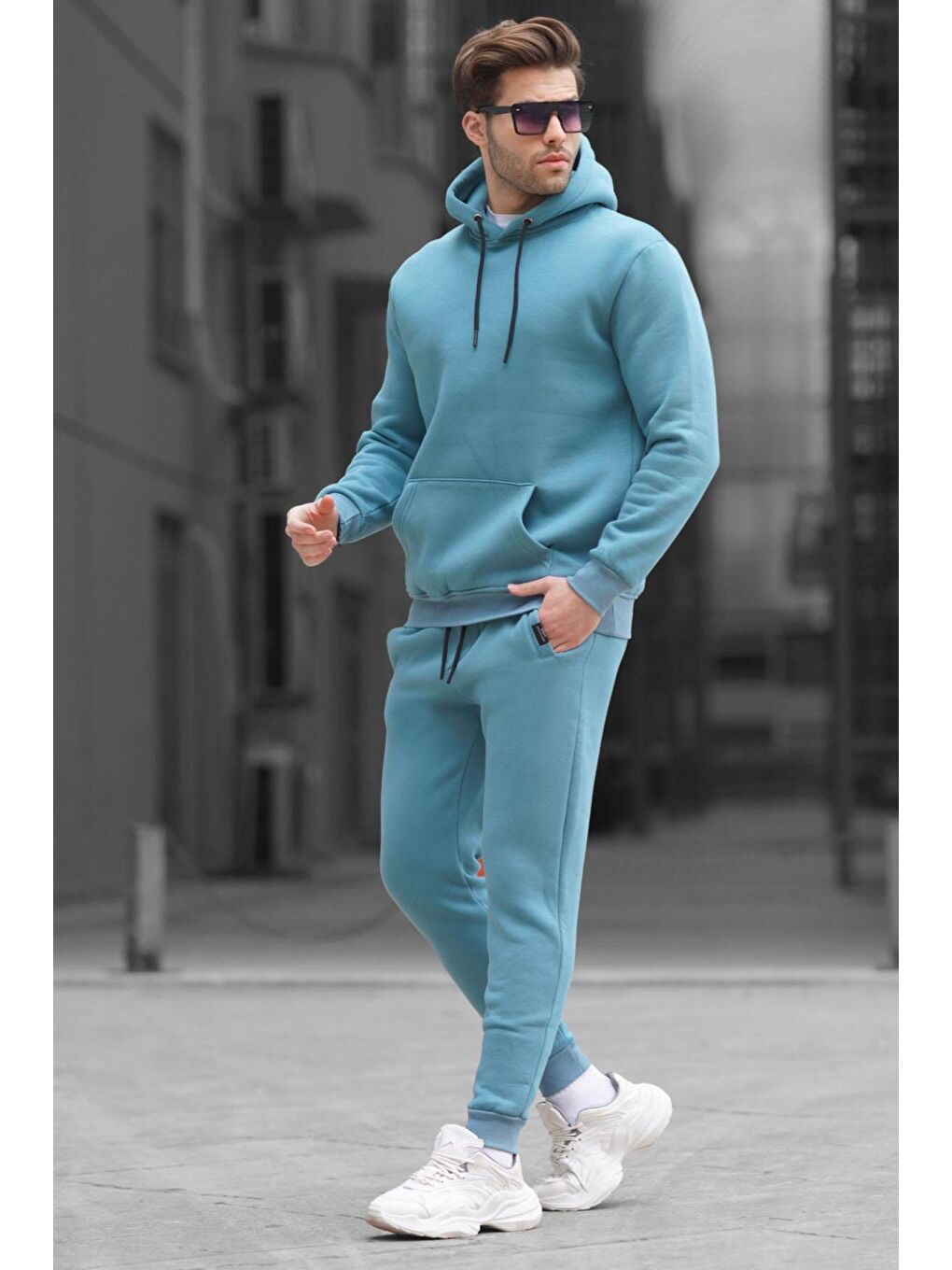Yeşil Mavi Kapüşonlu Basic Eşofman Takımı 5905