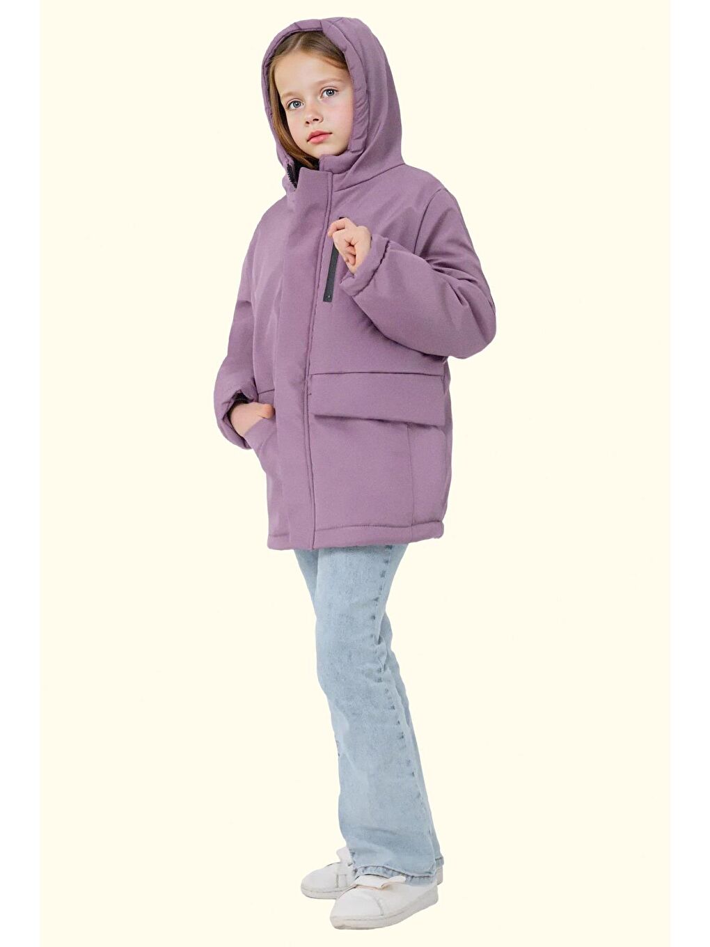 Lila Kız Çocuk Kürklü Su Ve Rüzgar Geçirmez Kapüşonlu 3 Kışlık Mont & Kaban & Parka-2