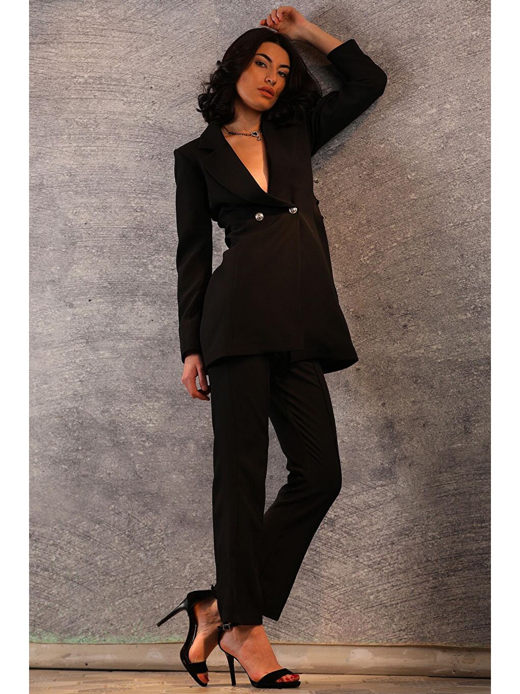 Siyah Kadın Fermuarlı Çimalı Pantolon-1