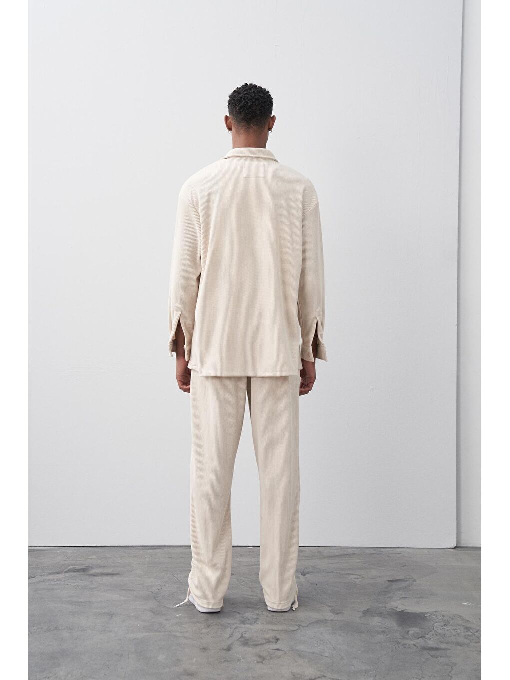 Bej Taş Cep Detaylı Oversize Ottoman Takım-3