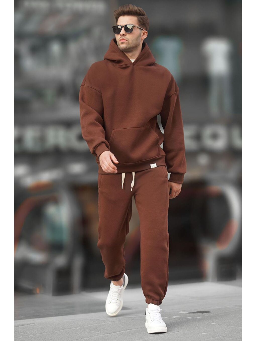 Kahverengi Acı Kahve Kapüşonlu Basic Eşofman Takımı 5925-1