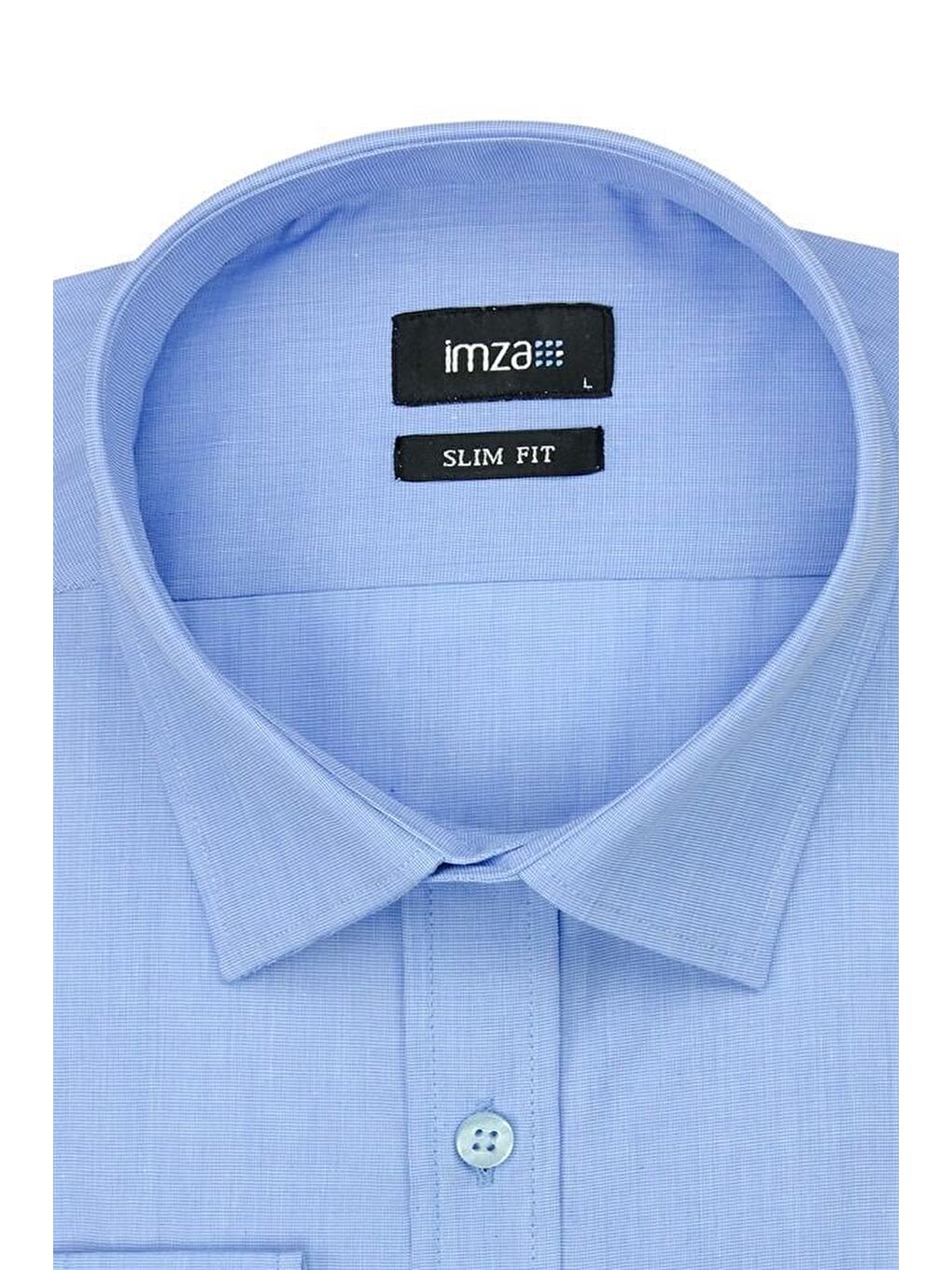 Mavi Uzun Kol Filafil Sert Yaka  Slim Fit Dar Kesim Basic Gömlek 1004190008-1