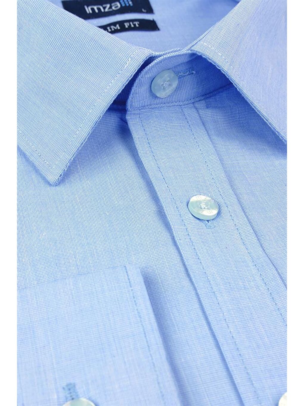 Mavi Uzun Kol Filafil Sert Yaka  Slim Fit Dar Kesim Basic Gömlek 1004190008-2