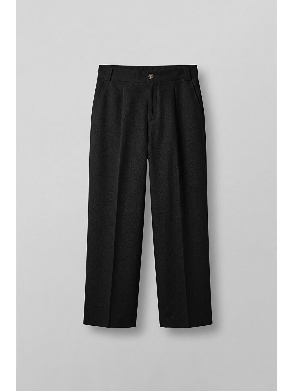 Erkek Relaxed Fit Bol Paça Keten Görünümlü Pileli Pantolon Siyah